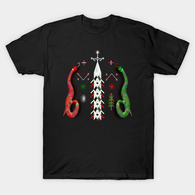 Damballah Aida Wedo Red Green Serpents Voodoo Veve T-Shirt by geodesyn